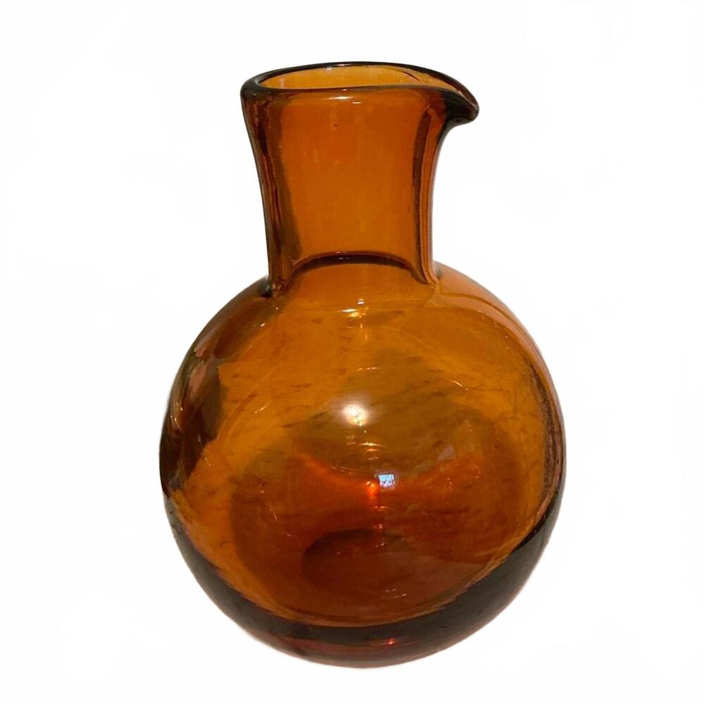 Vintage West Elm Amber Glass Beaker Retro Pitcher Vase